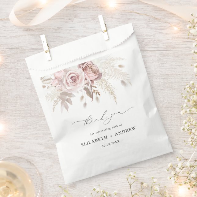 Elegant Blush Garden Wedding Thank You Favour Bag (Clipped)