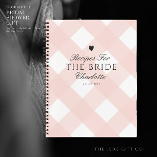 Elegant Blush Gingham Bridal Shower Gift Recipe Notebook