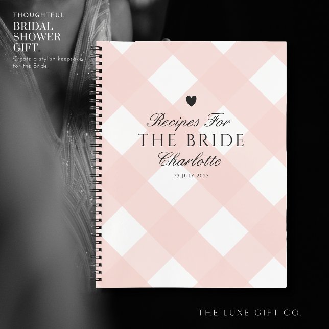 Elegant Blush Gingham Bridal Shower Gift Recipe Notebook (Creator Uploaded)