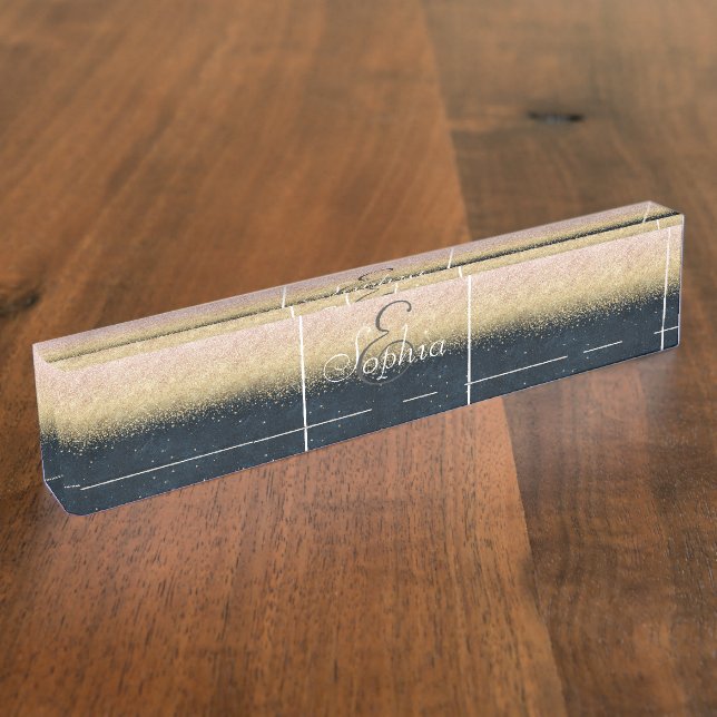 Elegant blush gold and blue simple confetti design nameplate (Side)