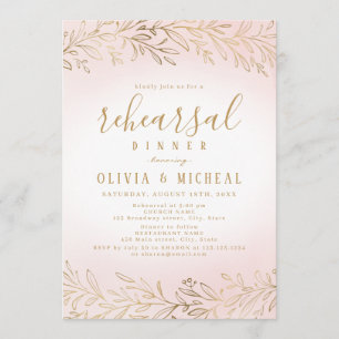 Elegant blush gold botanical rehearsal dinner invitation