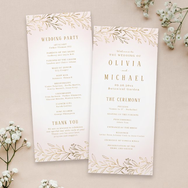 Elegant blush gold botanical wedding program (Elegant blush gold botanical wedding program)