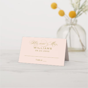 Elegant Blush Gold Calligraphy Wedding Monogram Place Card