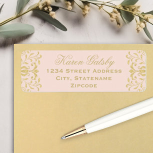 Elegant Blush Gold Damask Wedding Address Return Address Label
