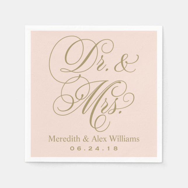 Elegant Blush Gold Dr and Mrs Script Monogram Napkin (Front)