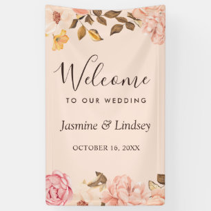 Elegant Blush Gold English Floral Wedding Party Banner