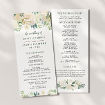 Elegant Blush Gold Floral Greenery Wedding Program<br><div class="desc">This elegant rustic style wedding ceremony program design features a beautiful border arrangement of neutral watercolor flowers, including painted roses, ranunculus flowers, and leaves in shades of white, blush pink, cream, gold, green. Perfect for a spring or summer event. Personalise the stylish leaf green and dark grey text on both...</div>