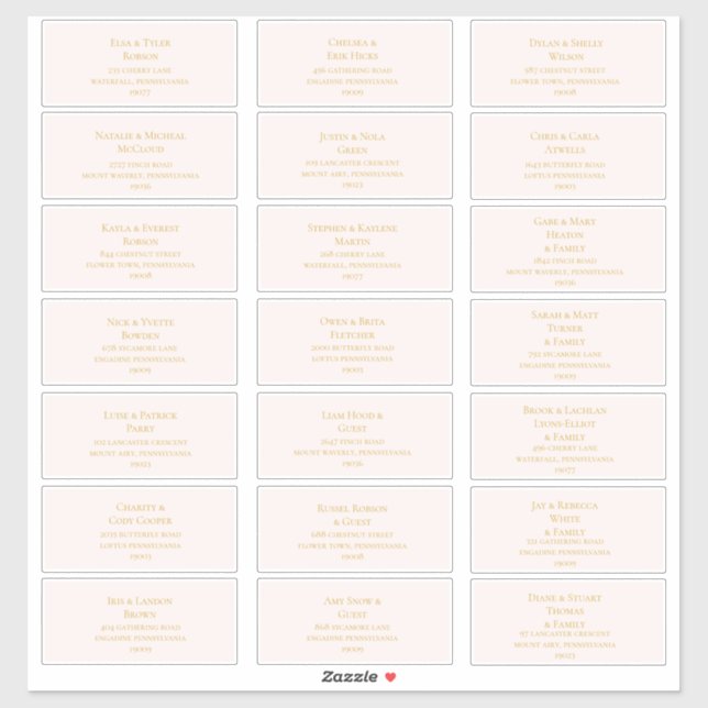 Elegant Blush Gold Font Wedding Address Labels (Sheet)