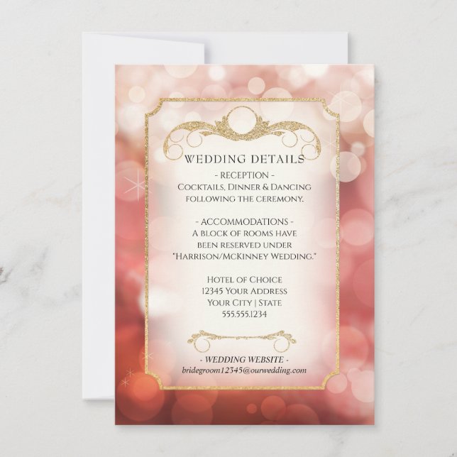Elegant Blush Gold Glitter Bokeh Sparkle Wedding Invitation (Front)