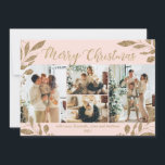 Elegant Blush Gold Leaves 4 Photo Christmas Card<br><div class="desc">Elegant, Modern Blush Pink and Gold Botanical Leaves 4 Photo Collage Merry Christmas Holiday Card. This festive, whimsical four (4) grid photo collage holiday card template features a pretty photo collage, faux gold foil botanical leaves with winterberries and says Merry Christmas! The „Merry Christmas” greeting text is written in a...</div>