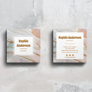 Elegant Blush & Gold Marble Square Business Card
