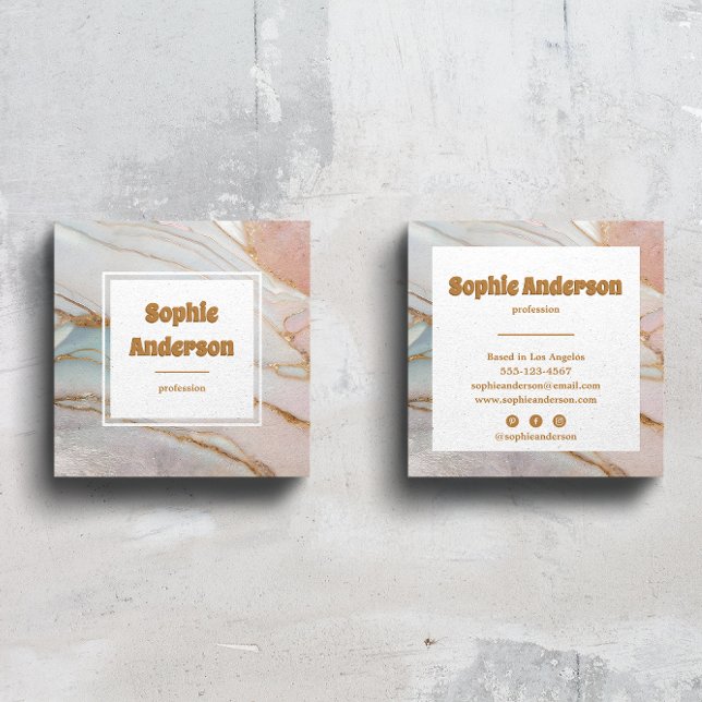Elegant Blush & Gold Marble Square Business Card (Creator Uploaded)