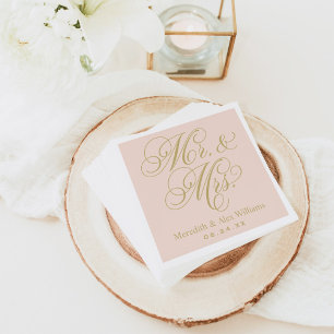 Elegant Blush Gold Mr and Mrs Script Monogram Napkin