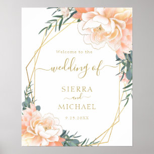 Elegant Blush Gold Peach Peony Floral Wedding Poster