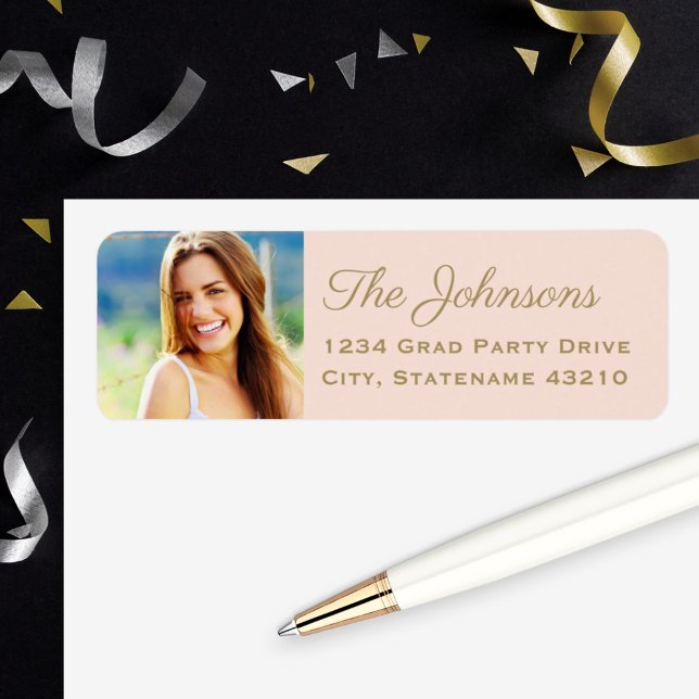 Elegant Blush Gold Photo Graduation Return Address Label (Creator Uploaded)