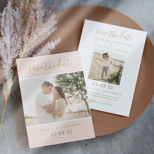 Elegant Blush Gold Script Photo Wedding Save The Date (Creator Uploaded)