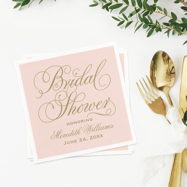 Elegant Blush Gold Script Wedding Bridal Shower Napkin (Creator Uploaded)