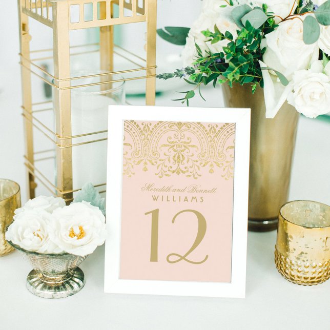 Elegant Blush Gold Vintage Glamour Wedding Table Number (Creator Uploaded)