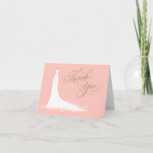 Elegant Blush Gold Wedding Gown Bridal Shower Thank You Card