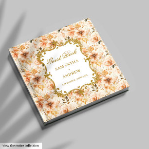 Elegant Blush Gold Wedding Guest Book Signing