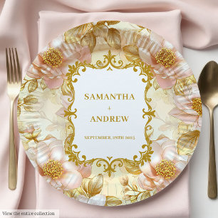 Elegant Blush Gold Wedding Paper Plates