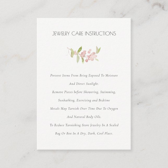 Elegant Blush Green Berries Foliage Jewellery Care Business Card (Front)