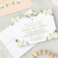 Elegant Blush Green Gold Floral Baptism Girl