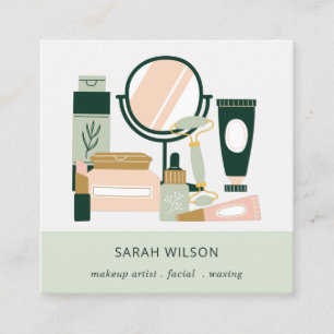 Elegant Blush Green Makeup Artist Cosmologist Square Business Card