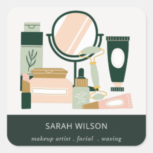 Elegant Blush Green Makeup Artist Cosmologist Square Sticker