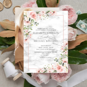 Elegant Blush Greenery Dusty Pink Floral Wedding Invitation