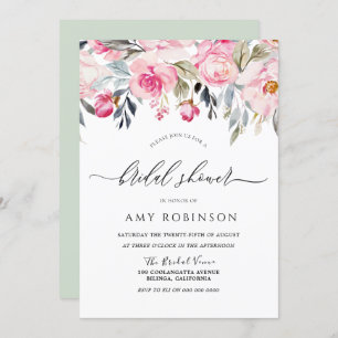 Elegant Blush & Greenery Floral Bridal Shower Invitation