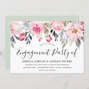 Elegant Blush & Greenery Floral Engagement Party Invitation