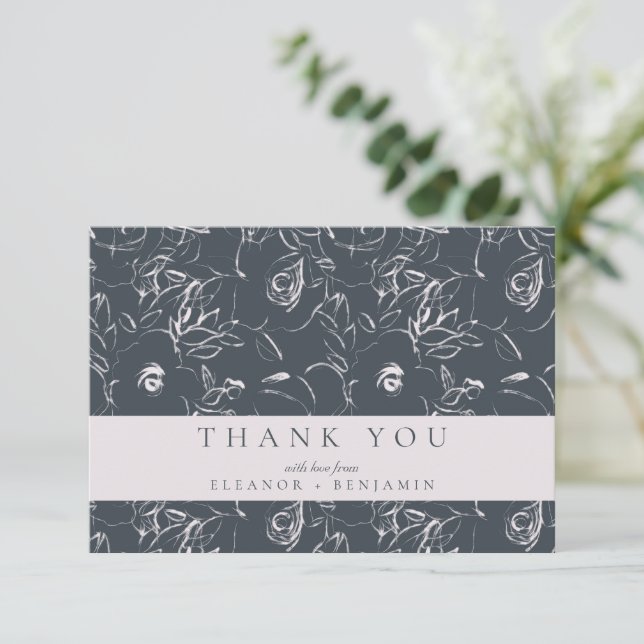 Elegant Blush Grey Botanical Floral Wedding Custom Thank You Card (Standing Front)
