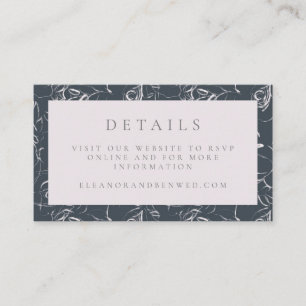 Elegant Blush Grey Floral Drawing Wedding Website Enclosure Card