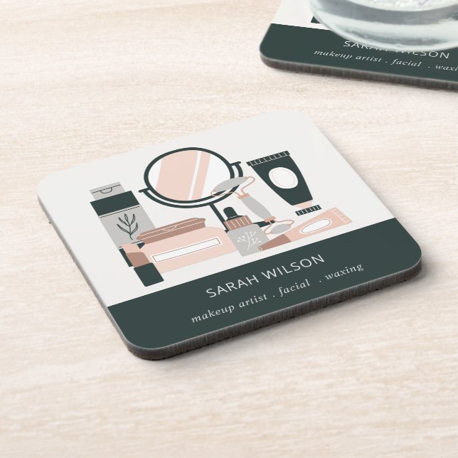 Elegant Blush Grey Makeup Artist Cosmologist Coaster (Left Side)