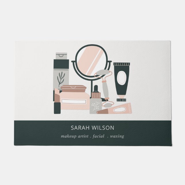 Elegant Blush Grey Makeup Artist Cosmologist Doormat (Front)