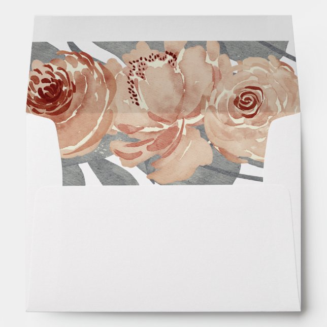 Elegant Blush Grey Pink Floral Wedding Invitation  Envelope (Back (Bottom))