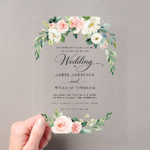 Elegant Blush Ivory Floral Wreath Wedding Acrylic Invitations