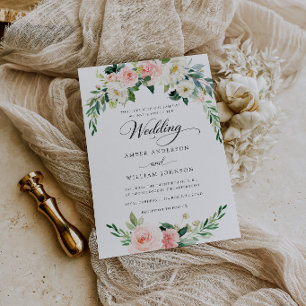 Elegant Blush Ivory Floral Wreath Wedding Invitation
