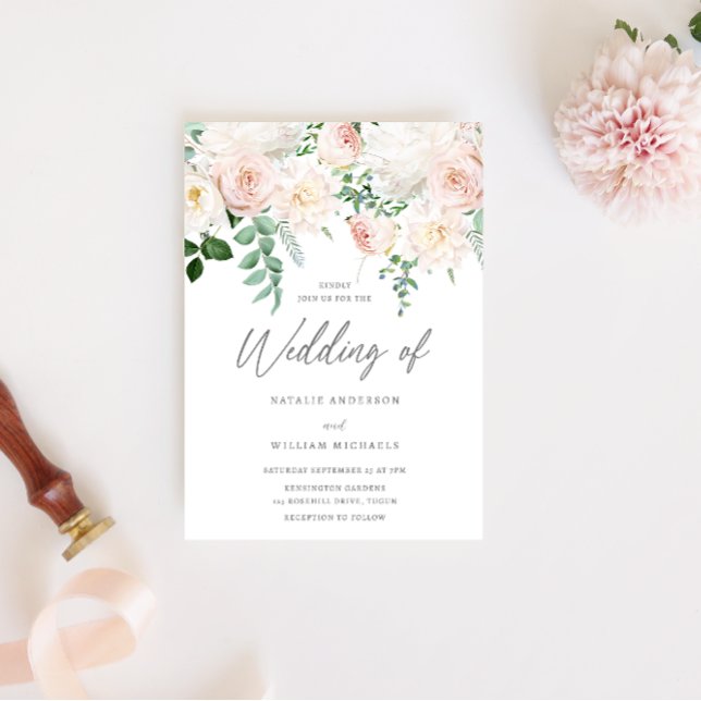 Elegant Blush & Ivory White Floral Wedding Invitation (Creator Uploaded)