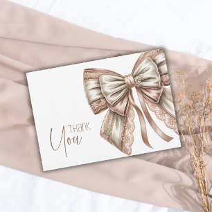 Elegant Blush Lace Pearl Bow Girl Baby Shower Thank You Card