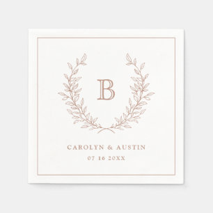 Elegant Blush Laurel Wreath Wedding Monogram Napkin