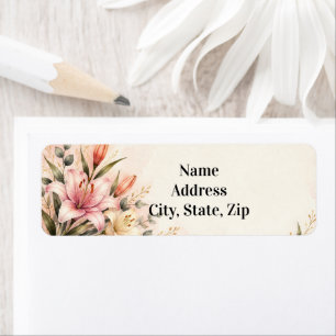 Elegant Blush Lily and Gold Botanical Return Address Label