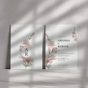 Elegant Blush Magnolia Wedding Invitation