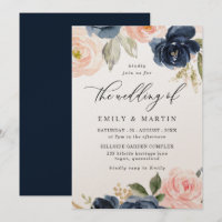 Elegant Blush & Navy Floral Shimmer Wedding