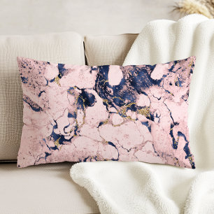 Elegant Blush Navy Gold Marble Decorative Cushion