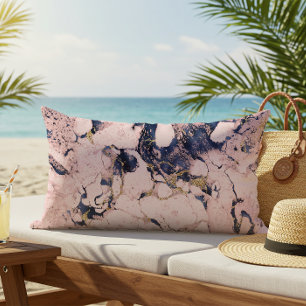 Elegant Blush Navy Gold Marble Lumbar Pillow