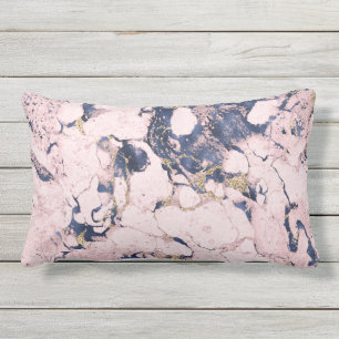 Elegant Blush Navy Gold Marble Lumbar Pillow
