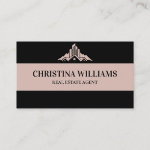 Elegant Blush & Navy Professional Real Estate Business Card