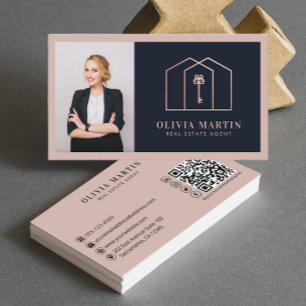 Elegant Blush & Navy Professional Real Estate Business Card